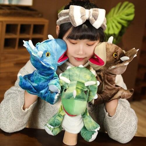 25cm Soft Plush Dinosaur Puppets Stuffed Plush Toys Dragon Hand Puppet Telling Learning Funny Accompany Toy Baby Birthday Gift