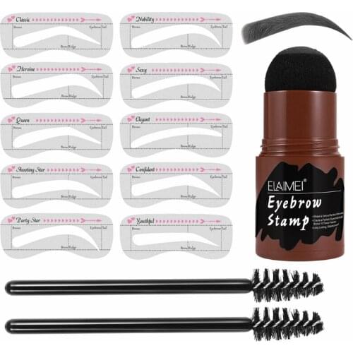 Eyebrow Stamp Shaping Kit Professional Brow Powder Stamp Makeup with 10 Reusable Eyebrow Stencils 2 Eyebrow Pen Brushes 27RC