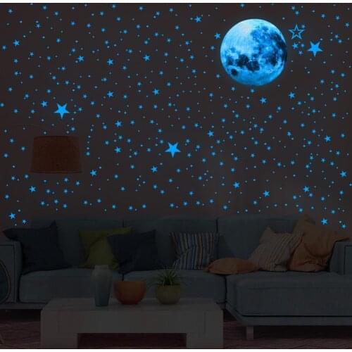 1 Set Wall Stickers Moon Stars Pattern Glow in the Dark PVC Bedroom Ceiling Decals Home Decor