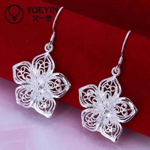 New Fashion Silver Jewelry Dangle Earrings for Women Sun Flower Hollow Design Cute Drop Earrings Wedding Jewelry cluaise E035