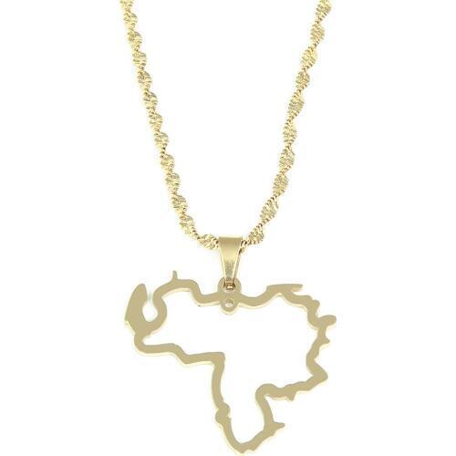 Stainless Steel Venezuela Map Pendant Necklace Venezuelan Charm Simple Jewelry