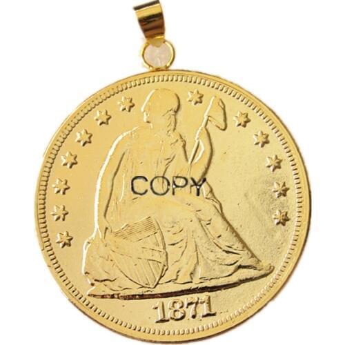 P(19)Coin Pendant US 1871 Seated Liberty Silver Dollars Necklace Gold Plated Coin Fashion Jewelry