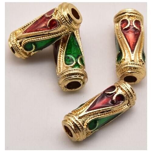 10 Pcs/Lot 14mm*6mm Cloisonne Brass Gold-Plated Bucket Beads Loose Beads Handmade Making For Jewelry Bracelet Accessories JA0369