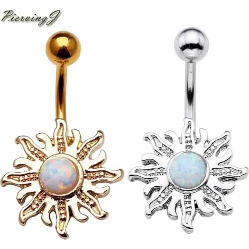 PiercingJ 1pc / 10pcs Women Jewelry Stainless Steel Sunflower Opalite Belly Button Navel Ring Piercing Jewelry