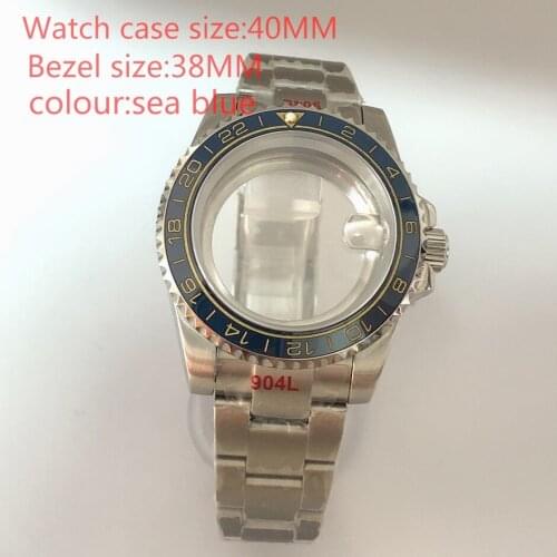 Suitable NH35 / NH36 Mingzhu2813 Miyota automatic chain 40mm stainless steel case, a transparent cover cyan rotating bezel