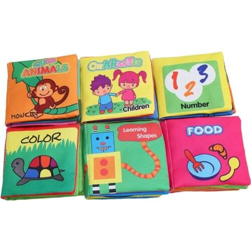 Cartoon Animal English Cloth Book Baby Toy Intelligence Development Bed Cognize Books Rattle Educational Toys