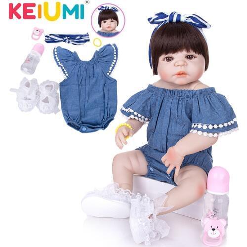 KEIUMI 23 Inch Full Body Silicone Reborn Baby Dolls For kids Playmates Realistic 57 cm Princess Dolls Reborn Fashion Boneca Gift