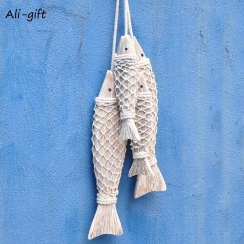 Mediterranean Style Hand Carved Wooden Fish Wall Hanging Wood Fish Ornaments Sculptures For Home Hanging Decor 2pcs/set Gift