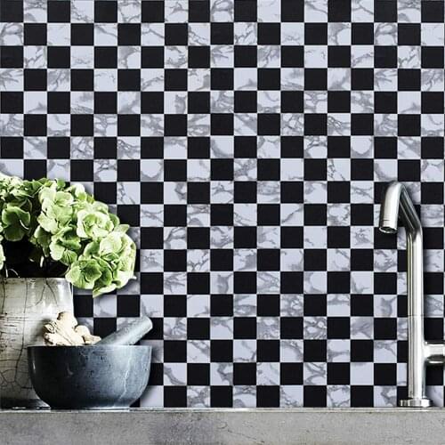 Home Peel and Stick Wallpaper Removable Self Adhesive Wallpaper Black and White Mosaic Vinyl Wall Covering Waterproof Shelf
