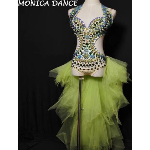 Sexy Stage Shining Crystals Bra Bodysuit Nightclub Women Costume Bar for DJ Singer Outfit Birthday Party Wears Dance Costumes
