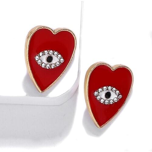 Sweet and romantic love heart inlaid zircon earrings fashion exaggeration heart-shaped demon eyes womens earrings trend