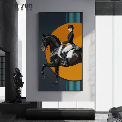 Modern Animal Abstract Painting Knight Horse Canvas Poster Print Golden Wall Art Pictures for Living Room Aisle Saudi Home Decor