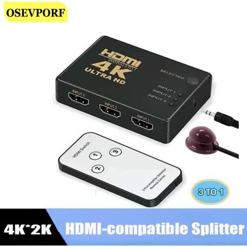 3 in 1 Out HDMI-compatible Switcher Splitter Adapter 1080P 4K*2K UHD 3 Port Selector 3x1 with Remote Control For PS4 3 DVD HDTV