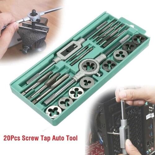 Sunshine 20Pcs/Set Metric Hand Tap and Die Set M3-M12 Screw Thread Plugs Straight Taper Reamer Tools