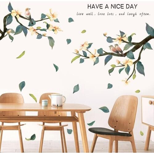Fresh Bird Plant Wall Stickers 3D Art Flowers Trees Leef Plant Wall Decals For Bedroom Living Room Wallpaper Murals Decor