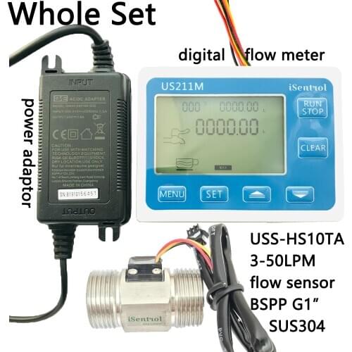 US211M Digital Water Flow Meter with SUS304 Stainless Steel G1" USS-HS10TA 3-50L/min Hall Water Flow Sensor Reader Dijiang iSent