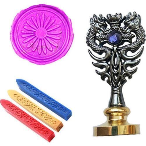 Vintage Wax Seal Stamp Kit Sunflower Picture Metal Dragon Handle Wedding Invitations signature Custom Seal Stamp