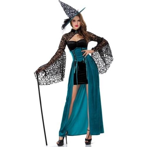 Womens Halloween Witch Costume Role-Playing Wizard Stage Show Costume Cosplay for Game Polyester One Size