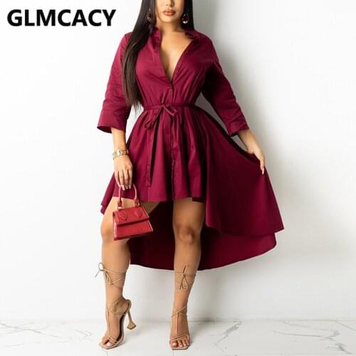 Women Half Sleeve Button Up Dip Hem Shirt Dress Chic Sweet Casual Mini Dress