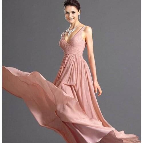 Female Dress 2021 Elegant Wedding Party Deep V Backless Sexy Slim Chiffon Dress Bridesmaid Dress Temperament Long Sleeveless