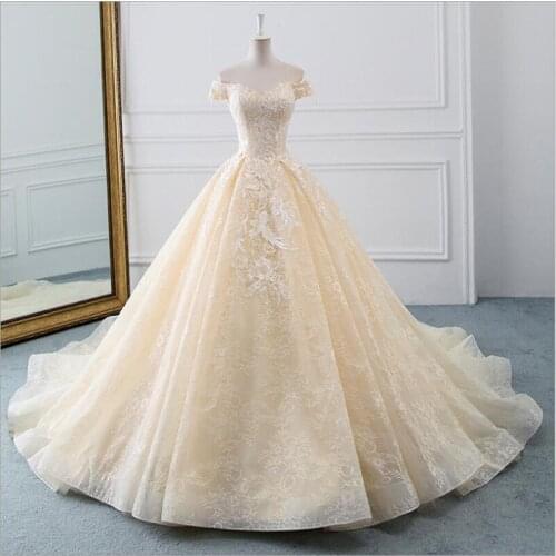 Robe De Soirée De Mariage Appliques Boat Neck Ball Gown Wedding Dresses Plus Sizes Suknia Slubna Tulle Vintage Vestidos De Novia