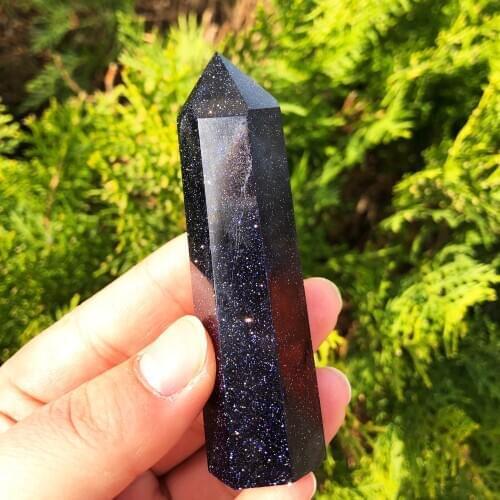 1pcs Blue Sand Stone Tower Healing Twinkle Crystal Wand Point For Decoration
