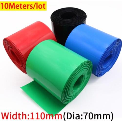 10M 110 mm Width Dia 70 mm 18650 Lithium Battery Film Wrap PVC Heat Shrink Tube Sheath Cover Insulated Cable Sleeve Protection