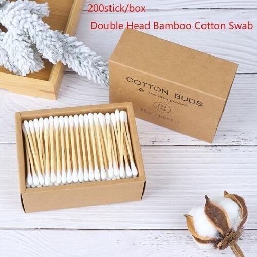 200pcs Double Head Cotton Swab Bamboo Cotton Swab Wood Sticks Disposable Buds Cotton For Beauty Makeup Nose Ears Cleaning