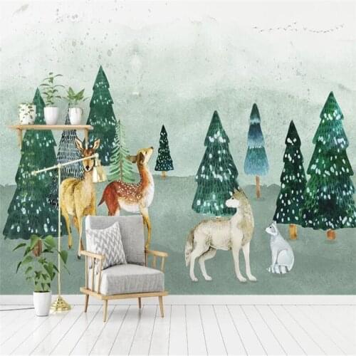 Milofi custom 3D wallpaper mural Nordic minimalist elk bird forest living room bedroom background wall home decoration wallpaper