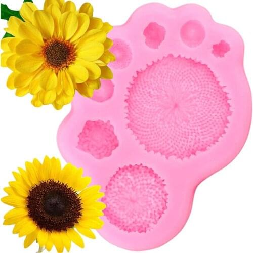 3D Sunflower Silicone Mold DIY Party Cupcake Topper Chocolate Fondant Molds Cake Decorating Tools Candy Polymer Clay Resin Mould