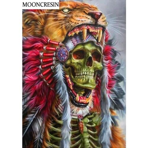 5D Diy Diamond Painting Full Square Tiger Skull Needlework Cross Stitch Diamond Embroidery Mosaic Crafts Wall Sticker Home Decor