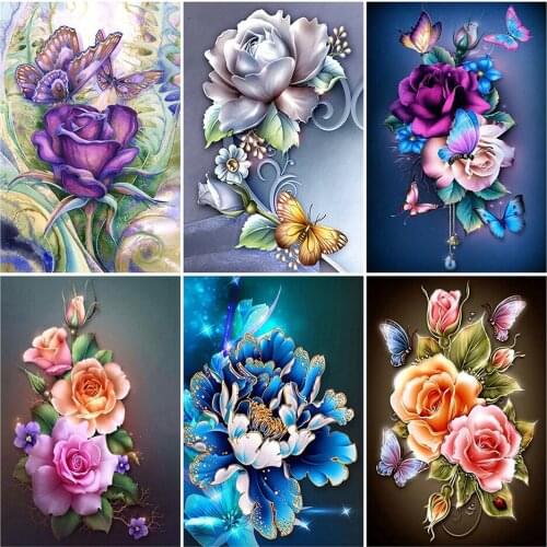 Diy 5d Full Diamond Painting Flower Embroidery Square Round Drill Rose Peony Butterfly Mosaic Furniture Decoration Hobby Gift