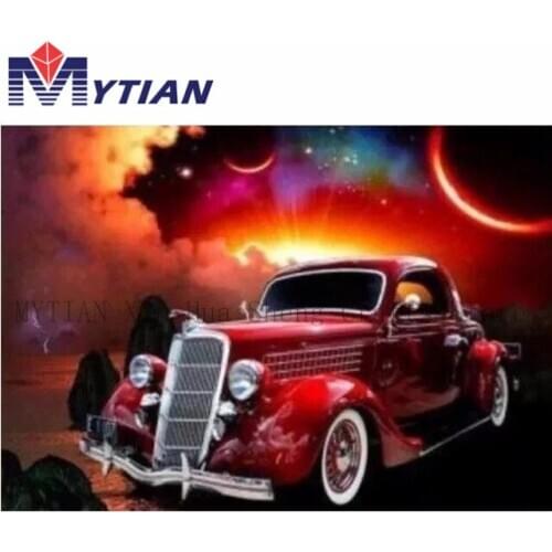 Free Fast Shipping Classic Vintage Antique Car Diamond Painting Kit Red Car Diamond Embroidery Mosaic Handmade Wall Sticker Gift