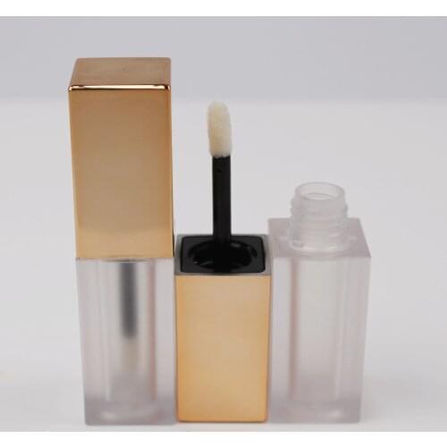 Free Shipping 24pcs 6ml Mini Gold Square Lip Gloss Tube Empty 6g Frosted Clear Lipstick Tube with gold cap