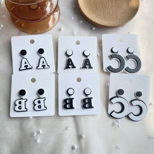 Black and White English Alphabet Earrings Fashion Acrylic ABC-shaped Large Dangler Earring Long Geometric Drop Earings European
