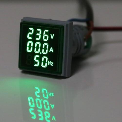 Digital 3in1 AC Ammeter Voltmeter Hz Current Frequency Meter Square Signal Light 22mm Digital Voltage Amp Hz Led Lamp Indicator