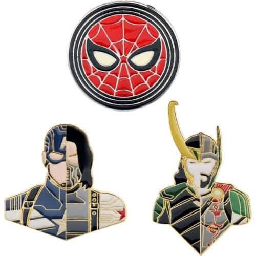 Movie Avenger Loki Winter Soldier Bucky Spider Enamel Pin Clothes Shirt Jeans Brooch Badge Charm Pins Metal Brooches for Women