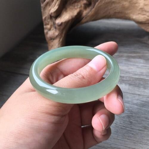 H19#Hetian jade ice jade bracelet Qinghai material ice bottom clear water light green round jade bracelet