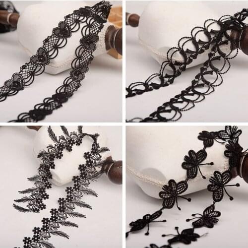 Exquisite Black Polyester Cotton Embroidery Ribbon 3d Flowers Lace Collar Trim Dress Curtains Hat Sewing Supplies