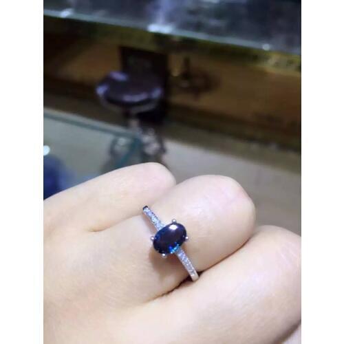 Natural dark blue sapphire gem Ring Natural gemstone Ring 925 sterling silver trendy simple elegant round women Office Jewelry