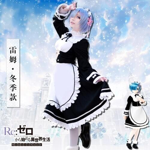 Anime Re:Life in a different world from zero Rem/Ram Memory Snow Dress Maid Outfit Cosplay Costume Halloween Free Shipping 2020