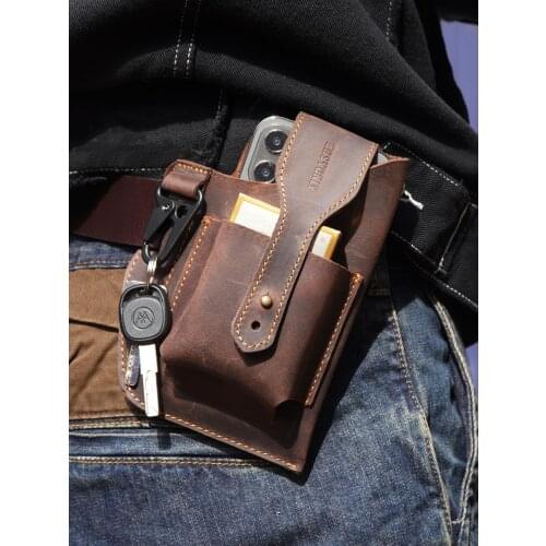 2 Color-Sports Running Outdoor Sports Cell Phone Leather Waist Bag For 2 Phone Men Multi-Function Key Pen Belt Bag