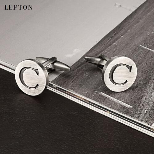 Lepton Letters C of an alphabet Cufflinks For Mens Antique Silver plated Round Letters C cuff links Men shirt cuffs Cufflinks