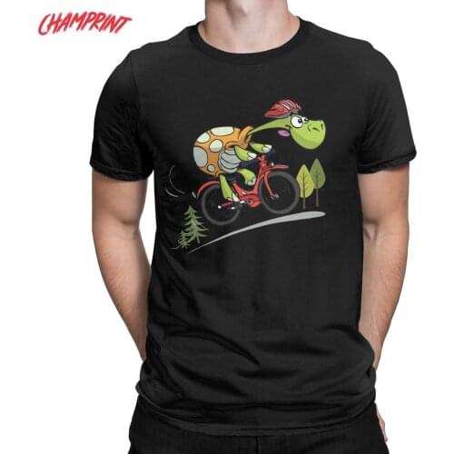 Fashion Cool Turtle On The Bike T-Shirts for Men Pure Cotton T Shirt Bicycle MTB Mountain Bike Ride Tees Plus Size Clothes