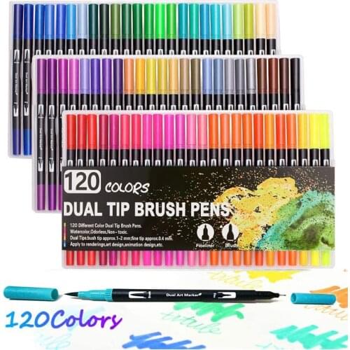 120 Colours Dual Brush Pens Marker Pen Set Dual Tips Art Markers WaterColour Brush Pens for Drawing Sketching Art Projects