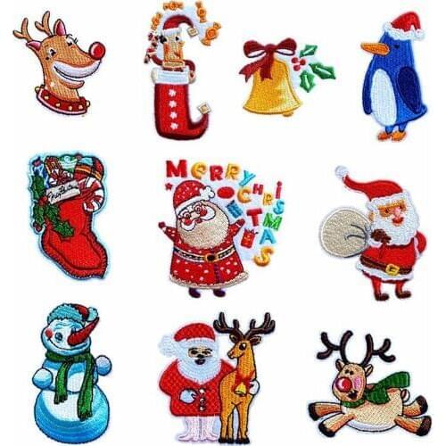 Christmas Style Patch for Clothing Iron on Embroidered Santa Claus Snowman Applique Cute Patches Badge DIY Apparel Accessory