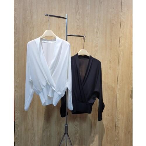 New ladies fashion 2021 long-sleeved sexy casual solid color silk top 0308