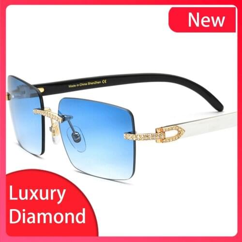2020 New High Quality Buffalo Horn Sunglasses Men Women Square Luxury Diamond Gold Eyewear Frame For Female And Male