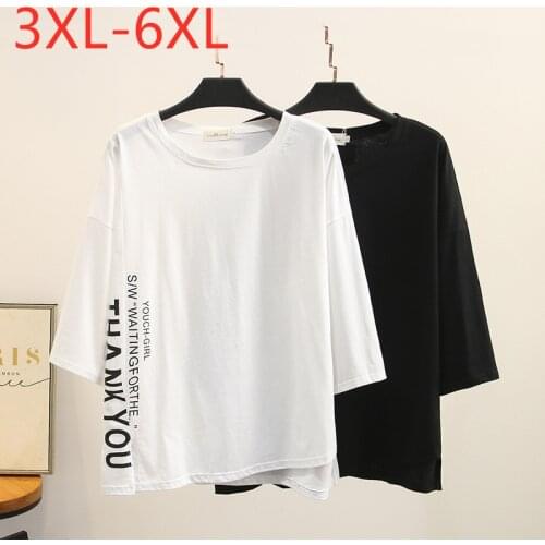New 2021 Ladies Summer Plus Size Tops For Women Large Short Sleeve Loose Cotton White Black Print Letter T-Shirt 3XL 4XL 5XL 6XL