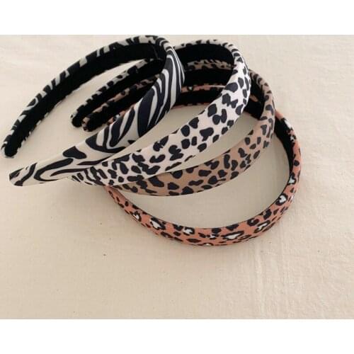 10PCS 2.0cm Leopard prints Fabric headbands for Women Antique Tone Plastic hair Hoops Zebra Pattern Girls hairbands
